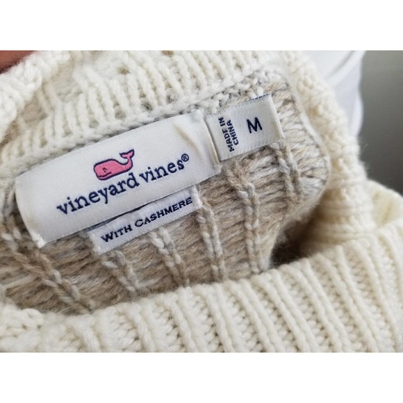 Vineyard Vines Sweater Turtleneck Pullover Wool Cashmere Fair Aisle Ivory Medium - Picture 2 of 7